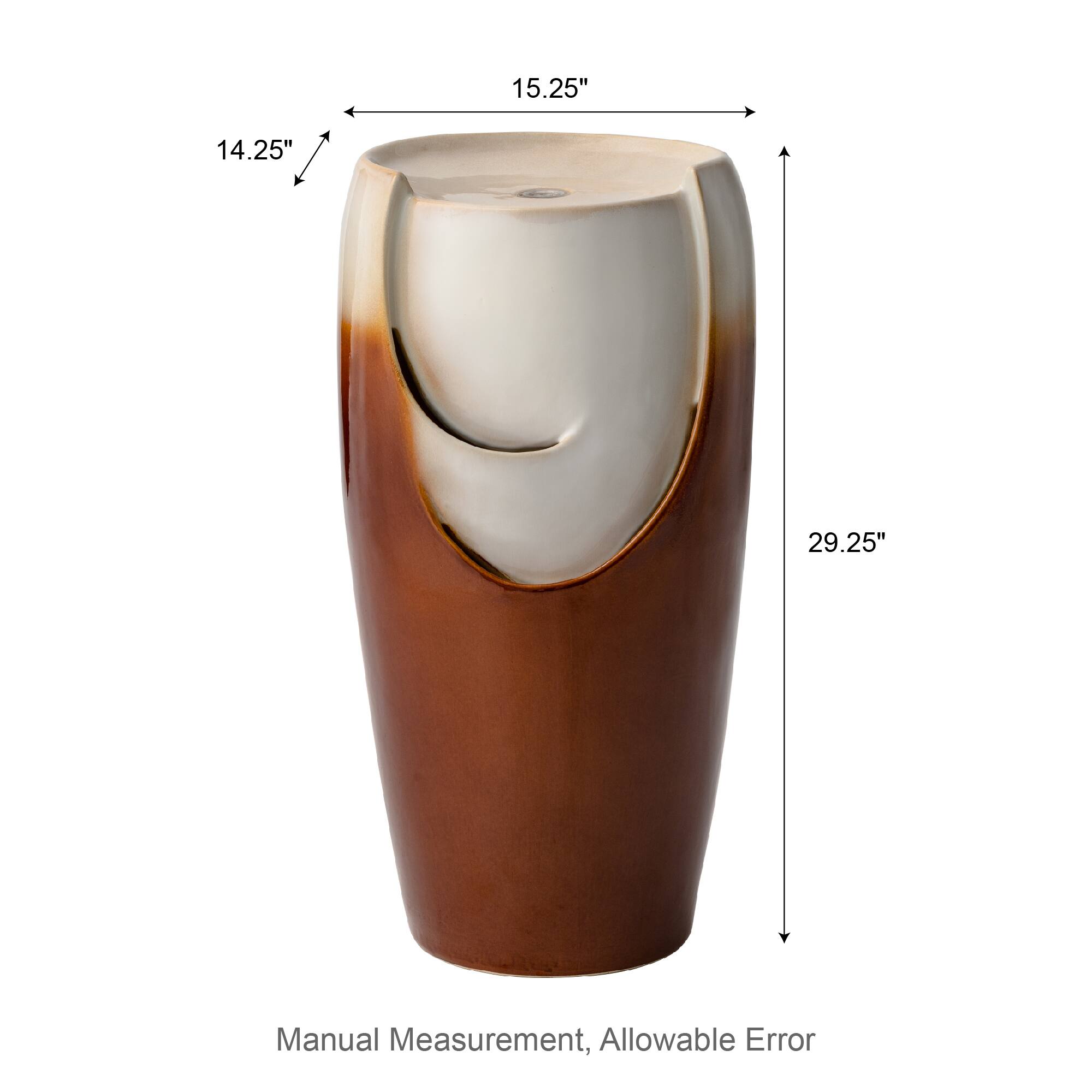 Glitzhome® 29.25" LED Sand Beige & Brown Ceramic Pot Outdoor Floor Fountain